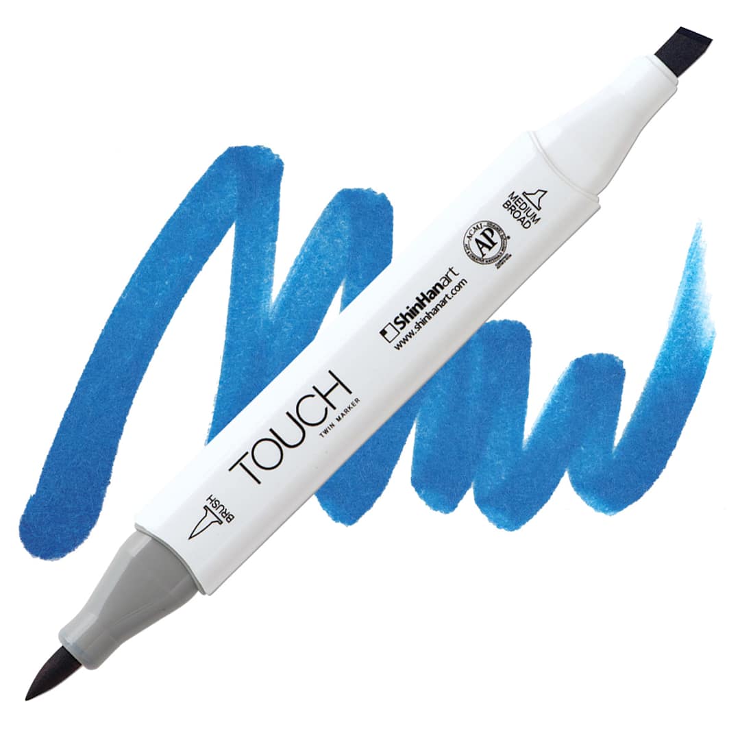 Open in modal - ShinHan Touch Twin Brush Marker - Royal Blue PB70 marker and swatch