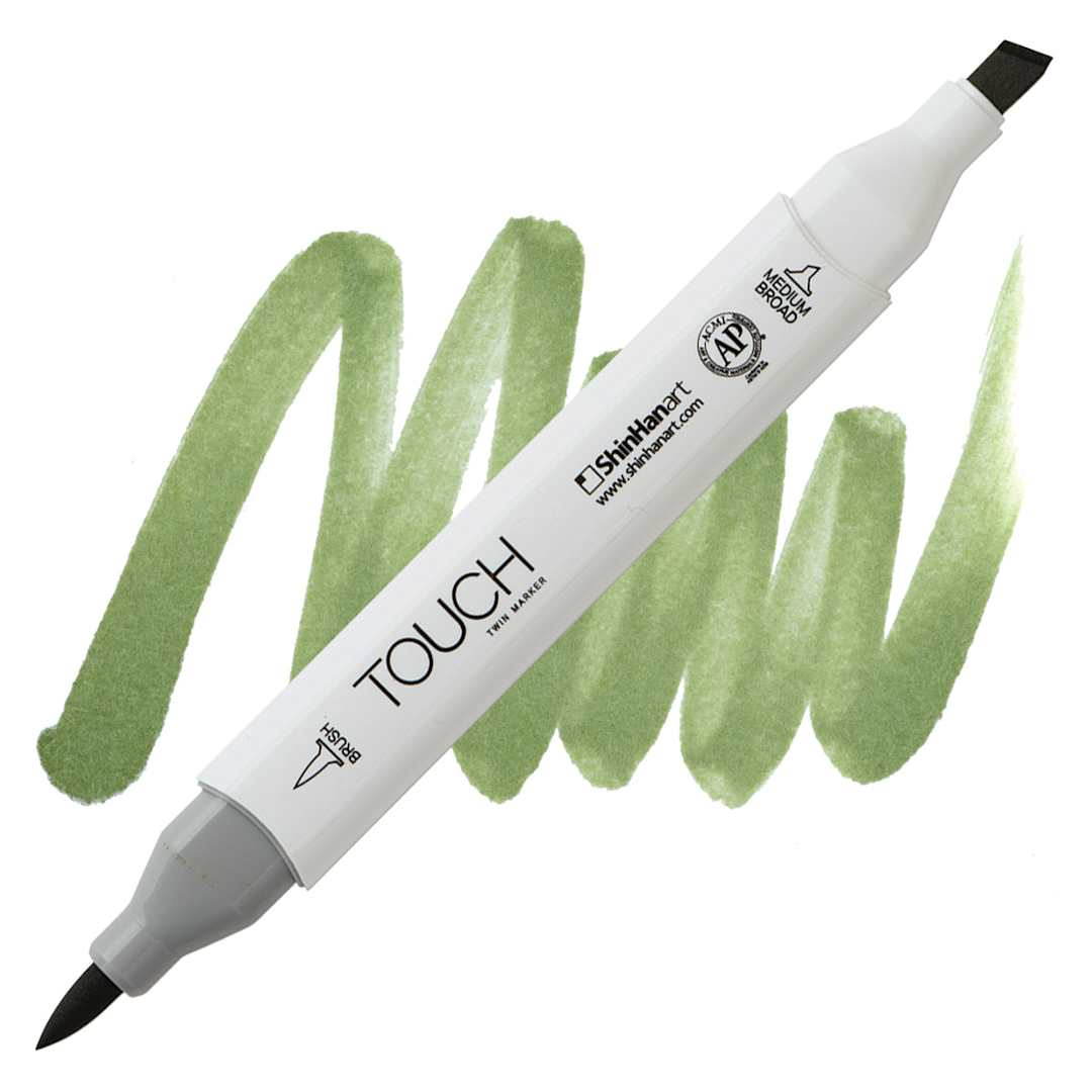 Open in modal - ShinHan Touch Twin Brush Marker - Sap Green GY235 marker and swatch