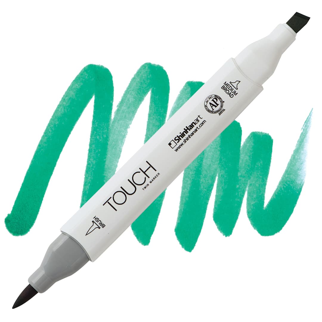 Open in modal - ShinHan Touch Twin Brush Marker - Turquoise Green Light BG57 marker and swatch