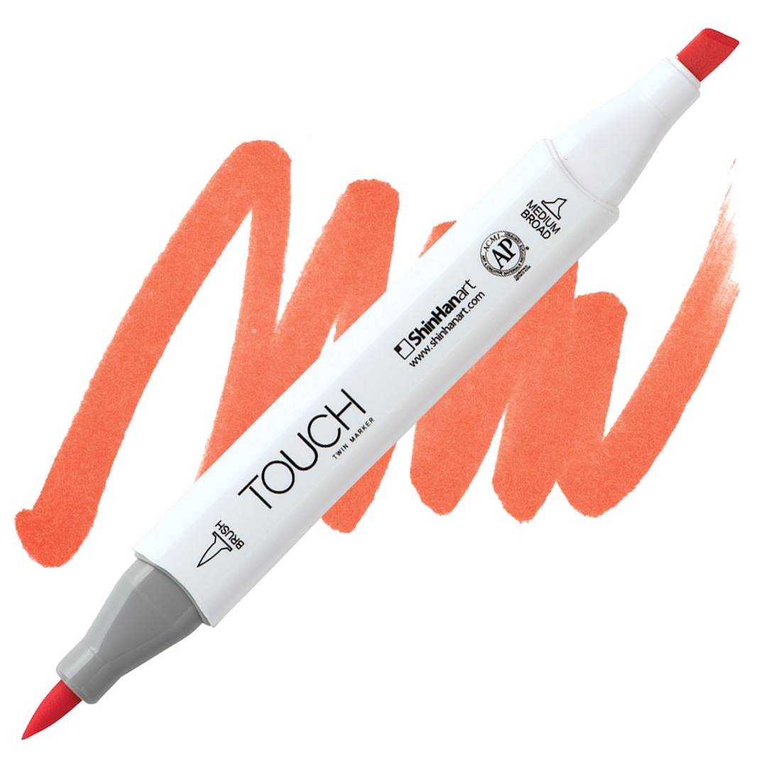 Open in modal - ShinHan Touch Twin Brush Marker - Vermilion R14 marker and swatch