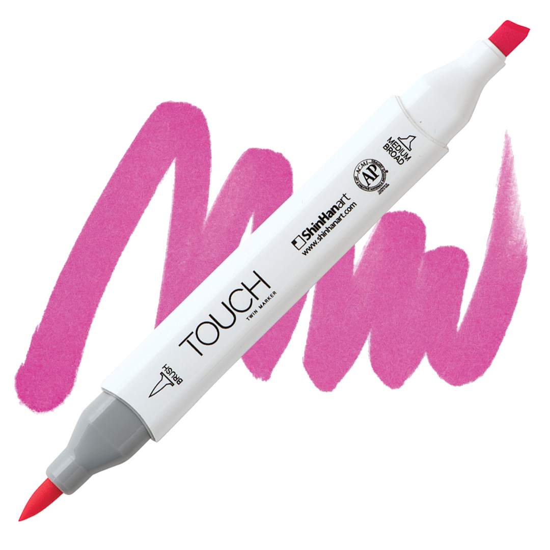 Open in modal - Shinhan Touch Twin Brush Marker - Vivid Pink marker and swatch