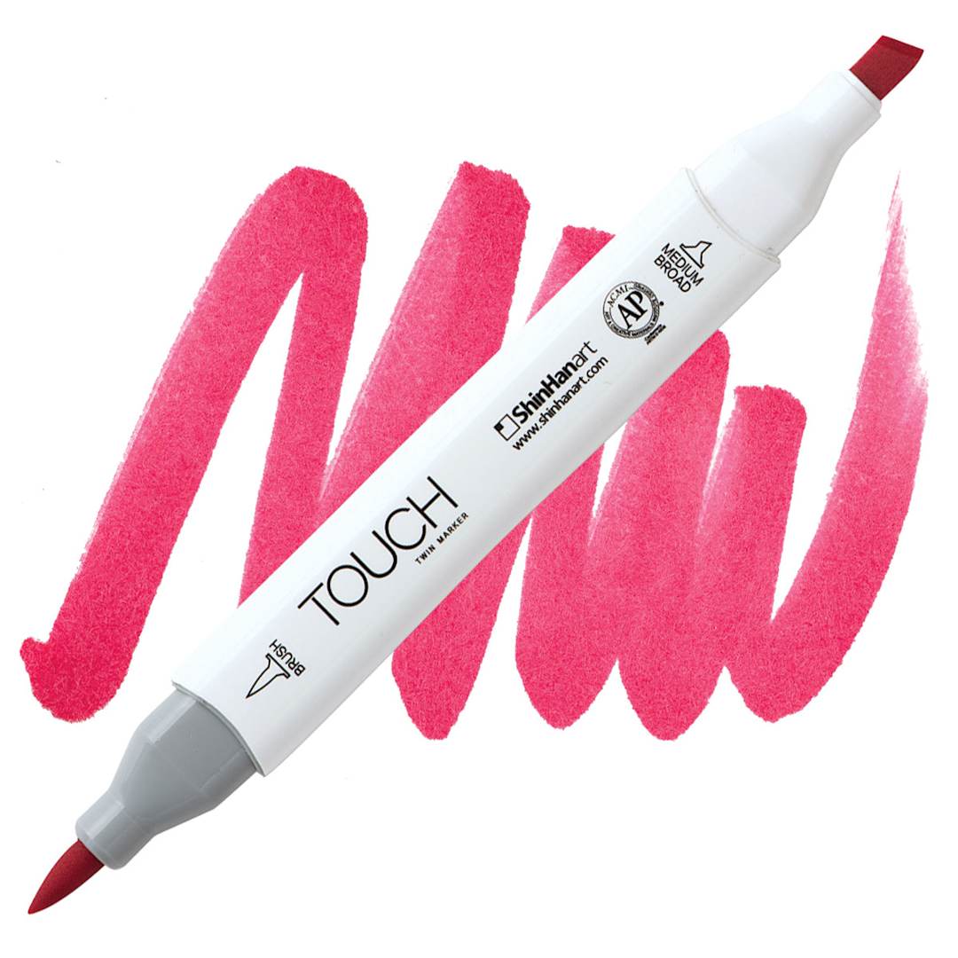 Open in modal - ShinHan Touch Twin Brush Marker - Vivid Red R4 marker and swatch