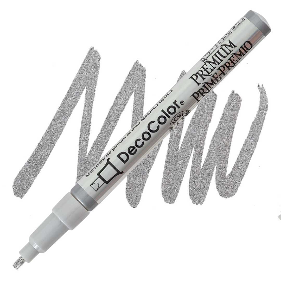 Open in modal - DecoColor Premium Paint Marker - Silver, Leafing Tip, 2 mm marker and swatch