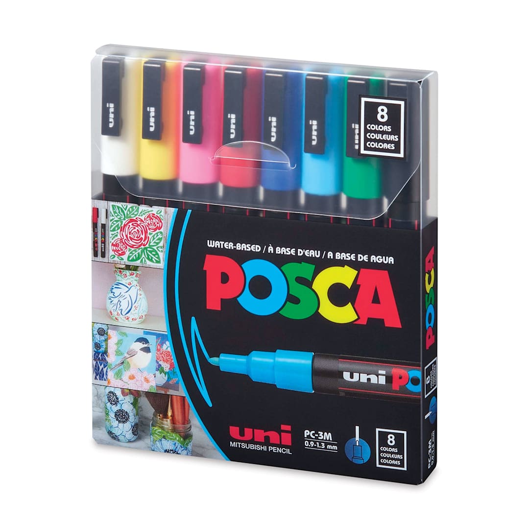 Open in modal - Posca Paint Markers - Assorted Colors, Set of 8, Fine, Bullet Tip, 0.9 mm - 1.3 mm - front of packaging