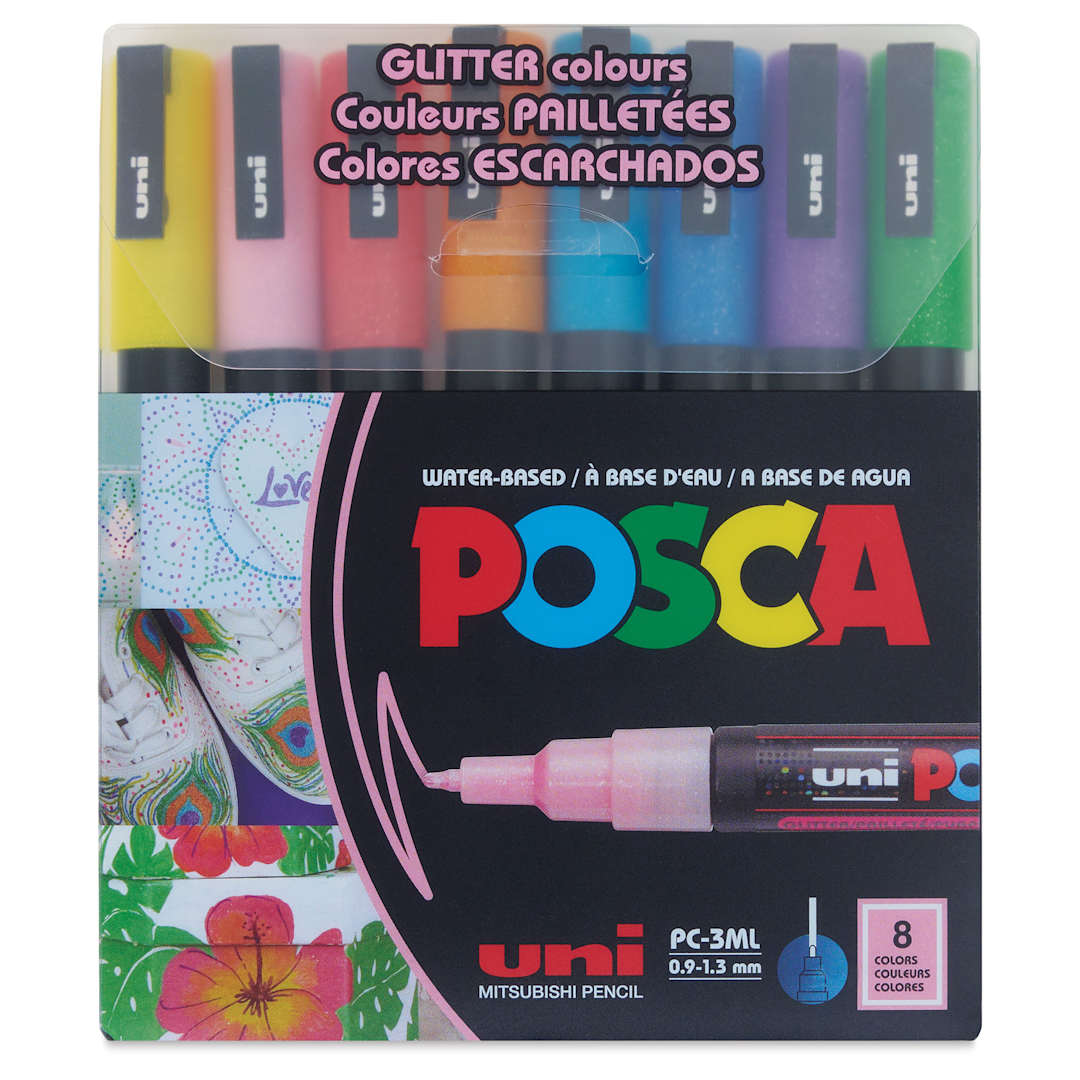 Open in modal - Posca Paint Markers - Glitter, Set of 8, Fine Tip - front of packaging