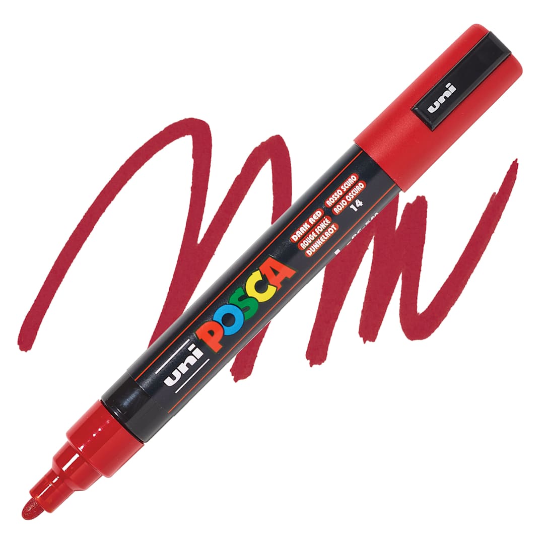 Open in modal - Posca Paint Marker - Dark Red, Bullet Tip, 2.5 mm - swatch and marker