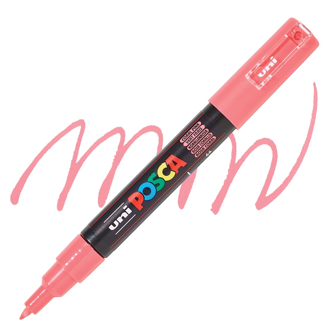 Open in modal - Posca Paint Marker - Coral Pink, X-Fine, Bullet Tip, 0.7 mm - swatch and marker