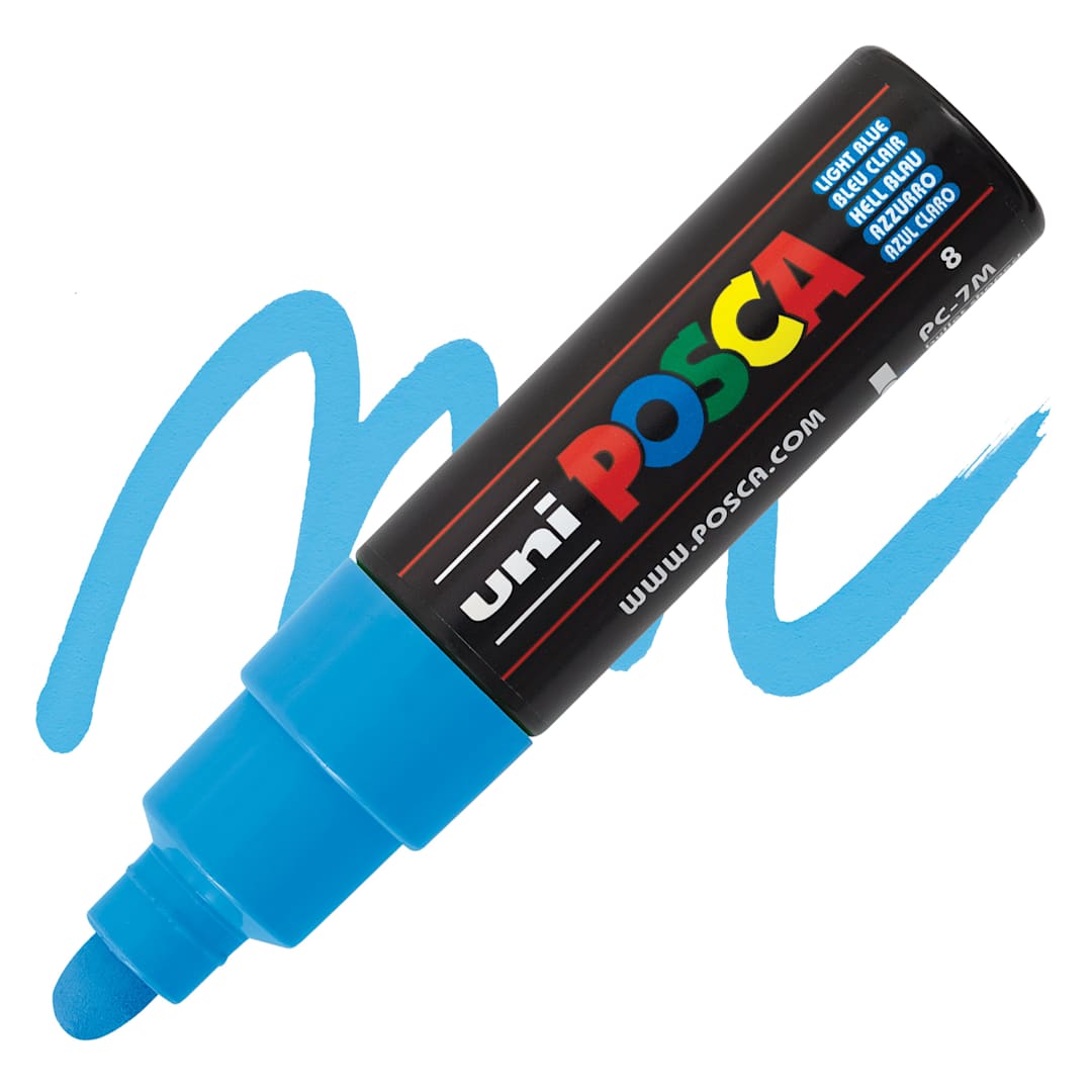 Open in modal - Posca Paint Marker - Light Blue, Broad Bullet Tip, 4.5 mm - 5.5 mm - marker and swatch