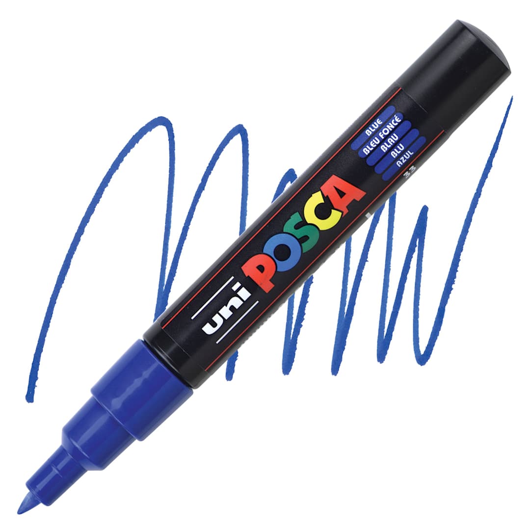 Open in modal - Posca Paint Marker - Blue, X-Fine, Bullet Tip, 0.7 mm marker and swatch