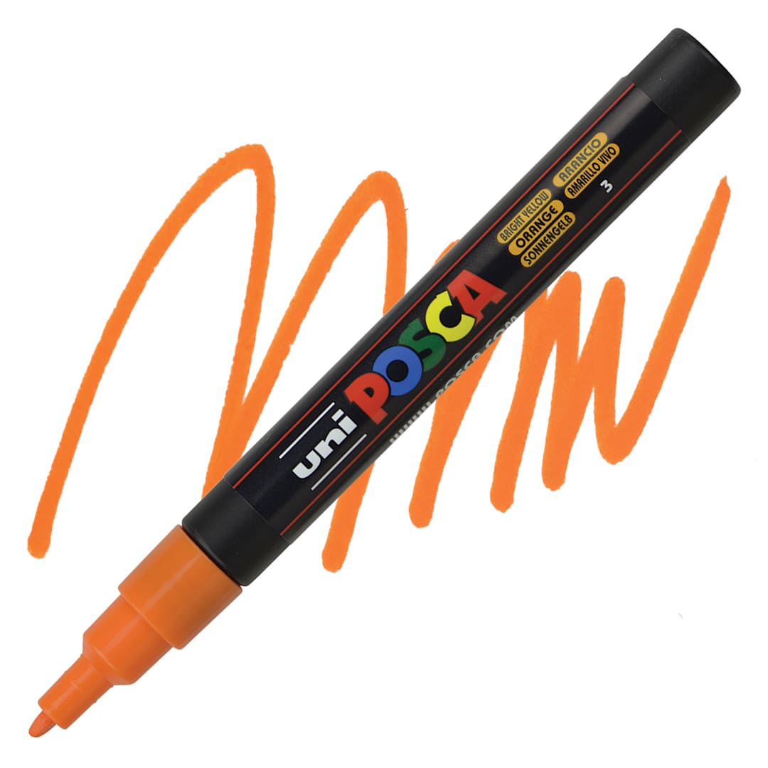Open in modal - Posca Paint Marker - Bright Yellow, Fine, Bullet Tip, 0.9 mm - 1.3 mm - marker and swatch