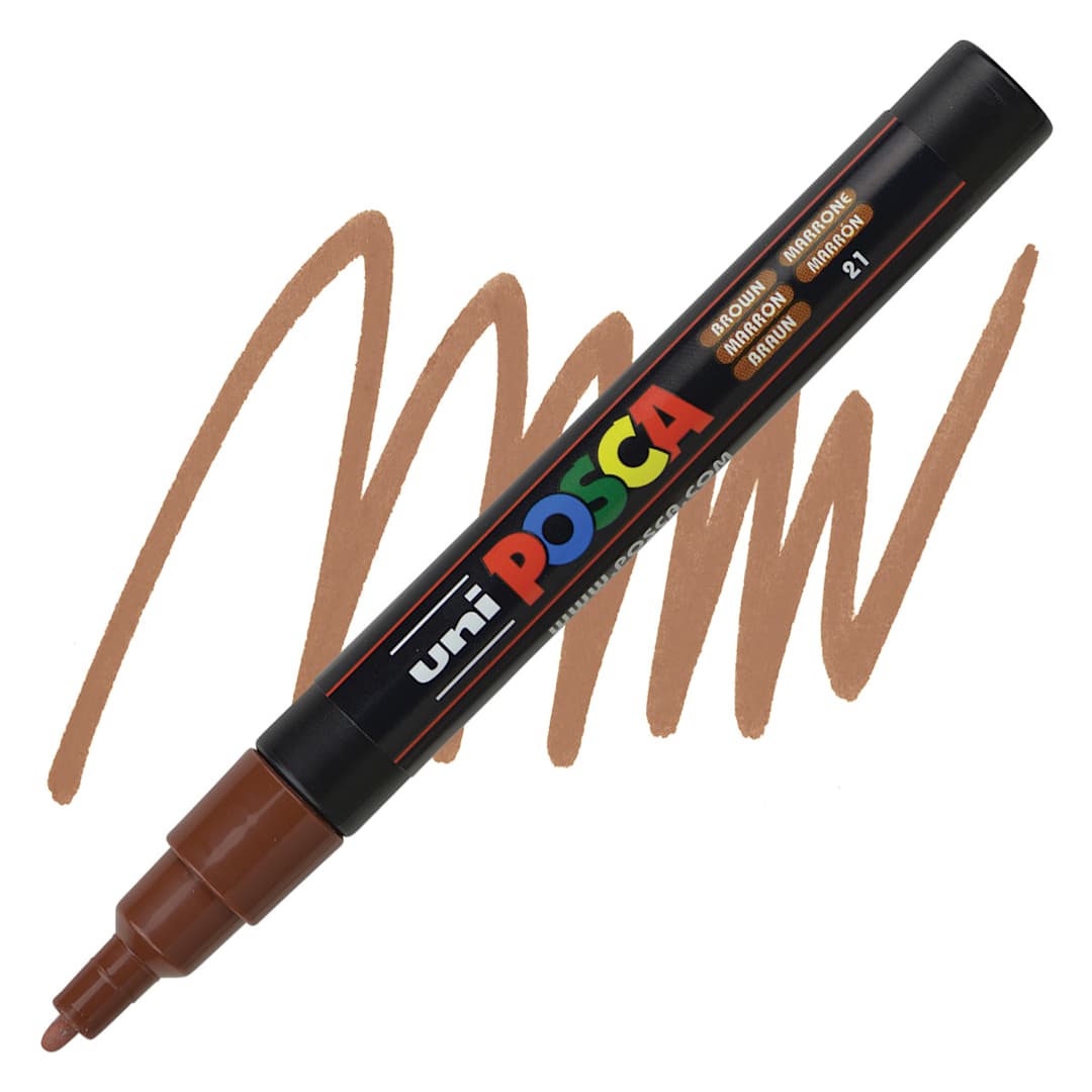 Open in modal - Posca Paint Marker - Brown, Fine, Bullet Tip, 0.9 mm - 1.3 mm - marker and swatch