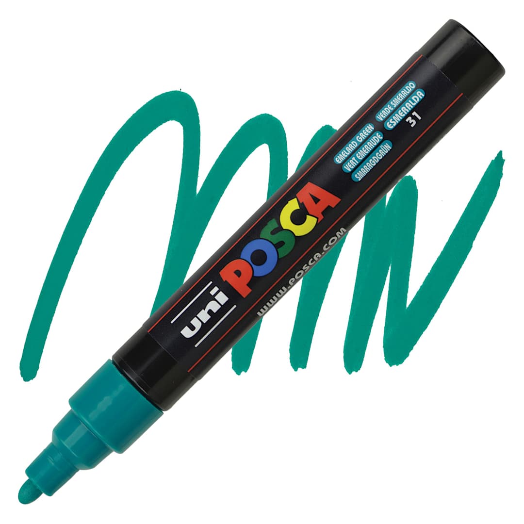Open in modal - Posca Paint Marker - Emerald Green, Bullet Tip, 2.5 mm - marker and swatch