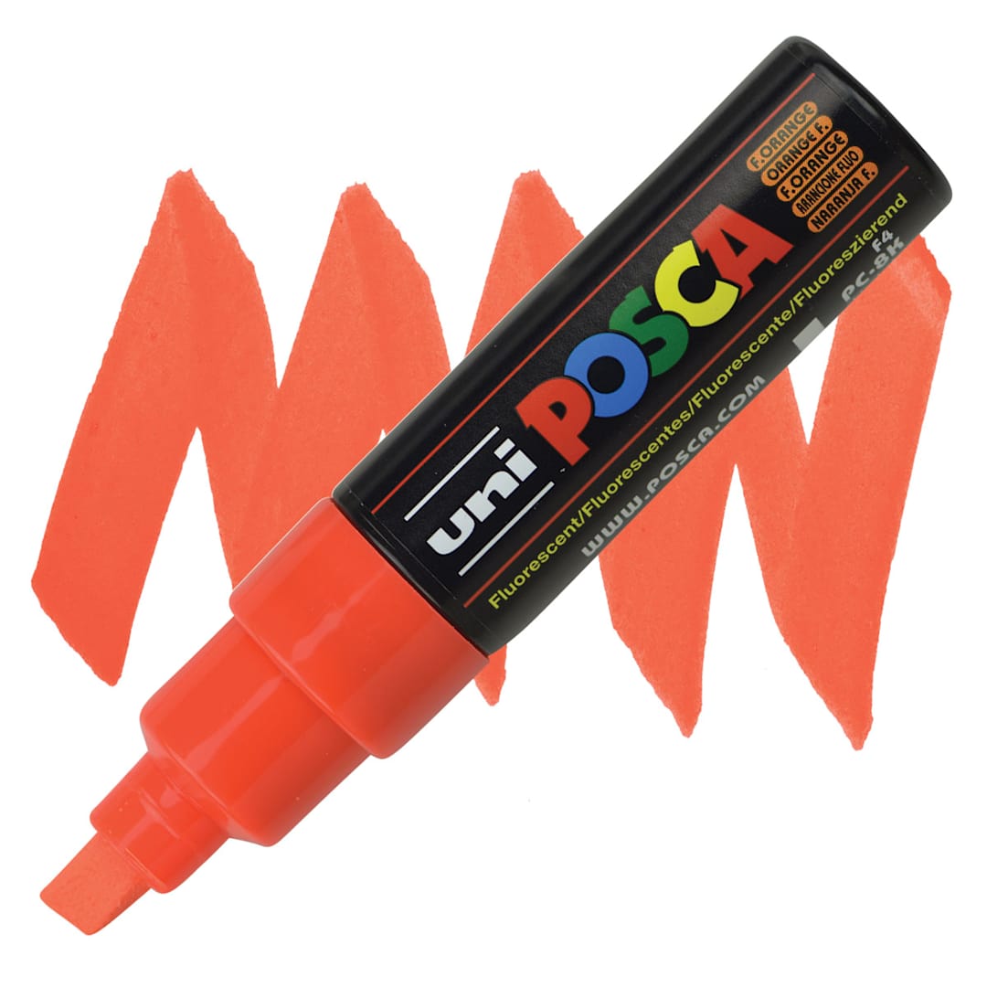 Open in modal - Posca Paint Marker - Fluorescent Orange, Broad Chisel Tip, 8 mm - marker and swatch