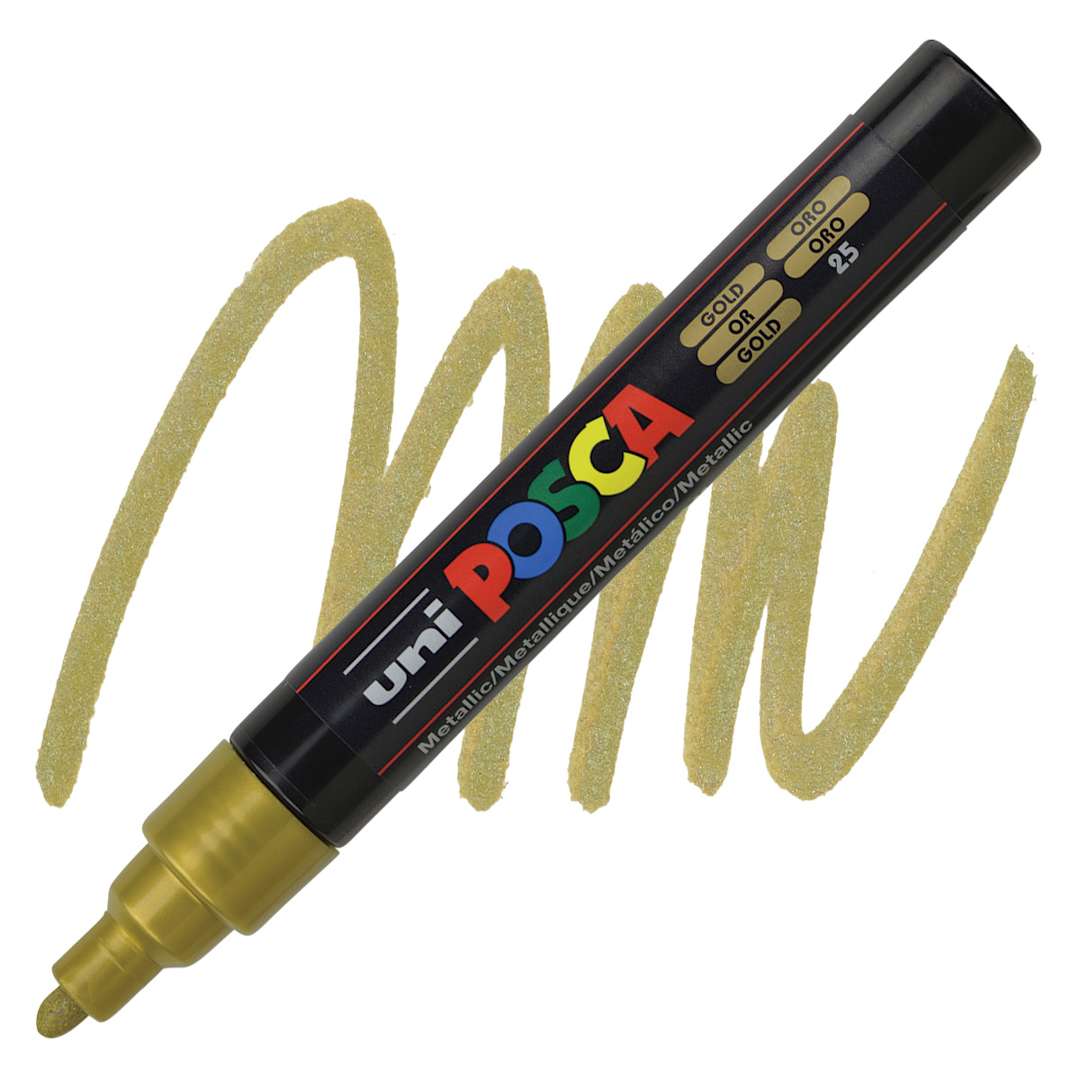 Open in modal - Posca Paint Marker - Gold, Bullet Tip, 2.5 mm - marker and swatch