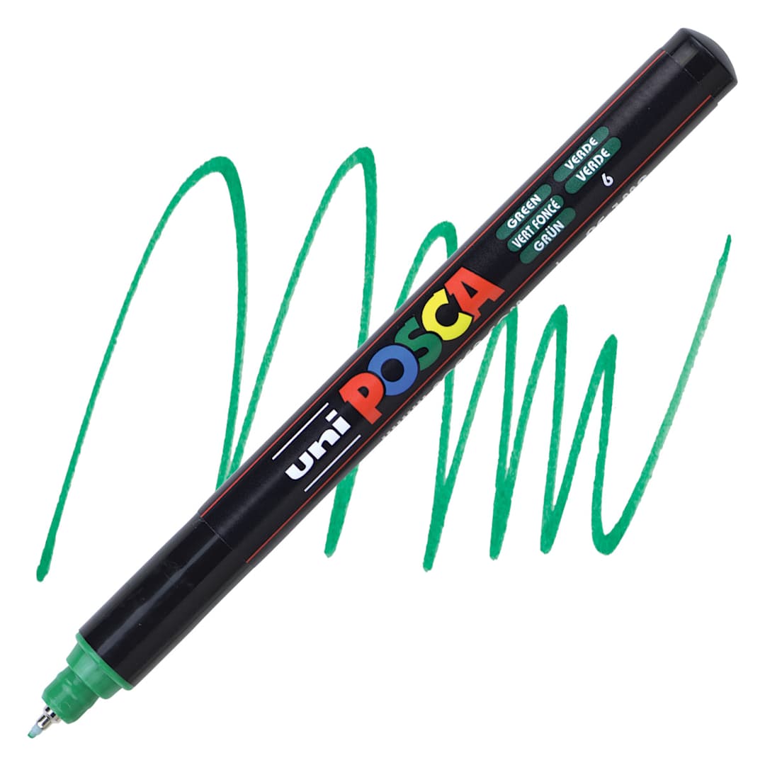 Open in modal - Posca Paint Marker - Green, X-Fine Tip, 0.7 mm marker and swatch