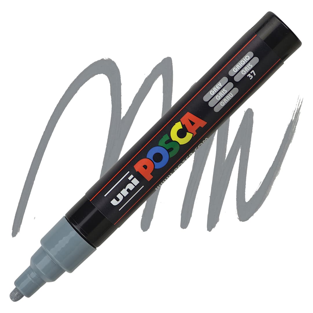 Open in modal - Posca Paint Marker - Grey, Bullet Tip, 2.5 mm - marker and swatch