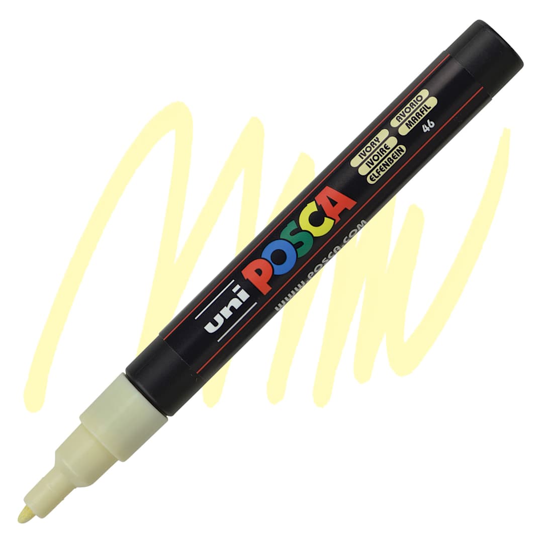 Open in modal - Posca Paint Marker - Ivory, Fine, Bullet Tip, 0.9 mm - 1.3 mm - marker and swatch