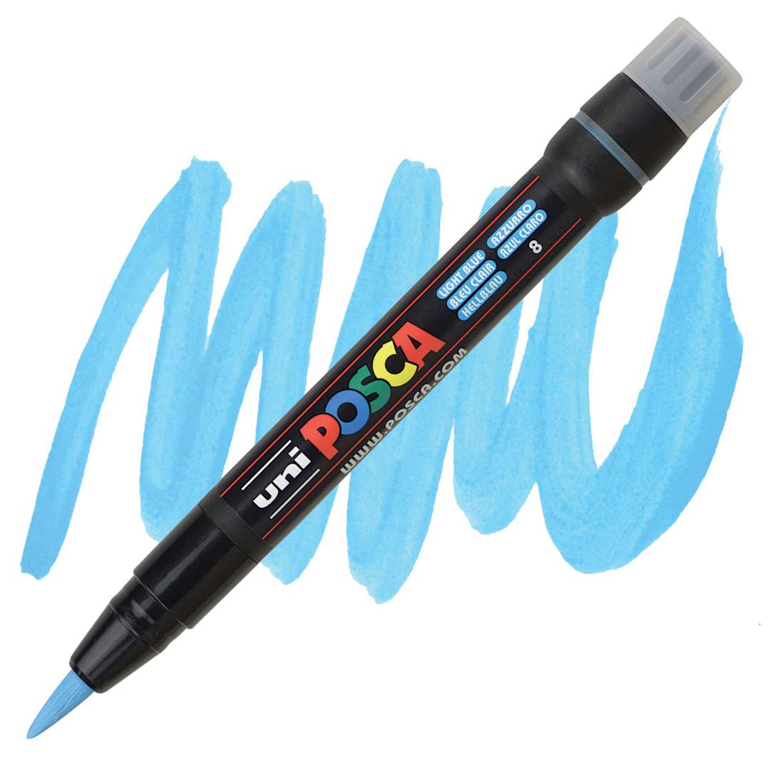 Open in modal - Posca Paint Marker - Light Blue, Brush Tip - marker and swatch