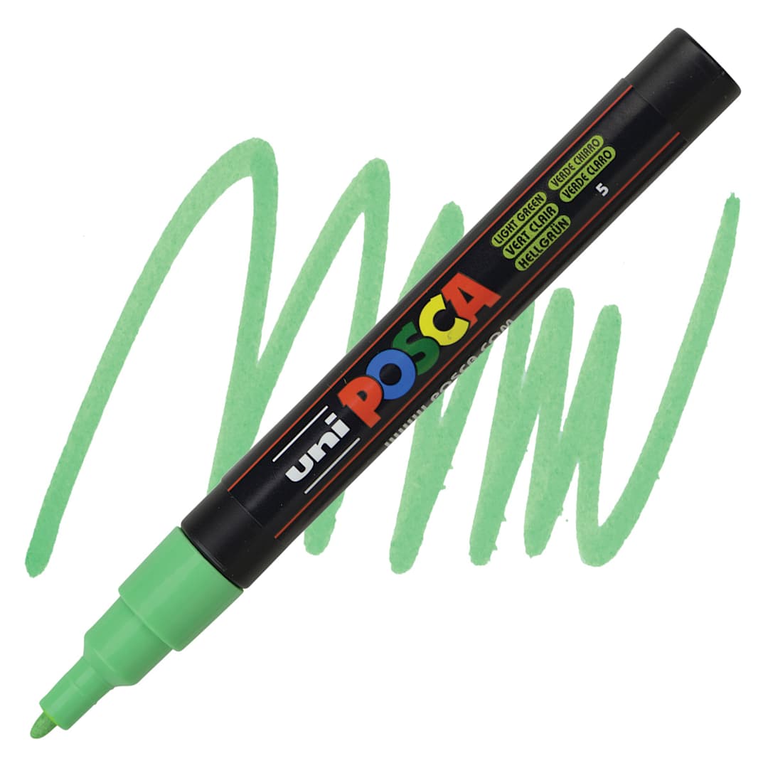 Open in modal - Posca Paint Marker - Light Green, Fine, Bullet Tip, 0.9 mm - 1.3 mm - marker and swatch