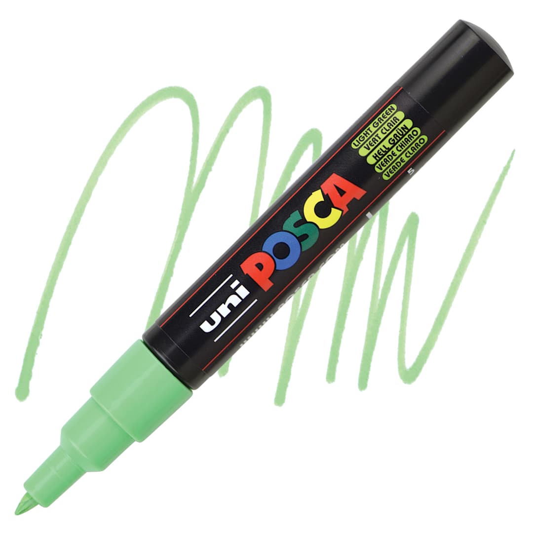 Open in modal - Posca Paint Marker - Light Green, X-Fine, Bullet Tip, 0.7 mm - marker and swatch