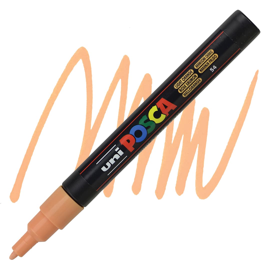 Open in modal - Posca Paint Marker - Light Orange, Fine, Bullet Tip, 0.9 mm - 1.3 mm - marker and swatch