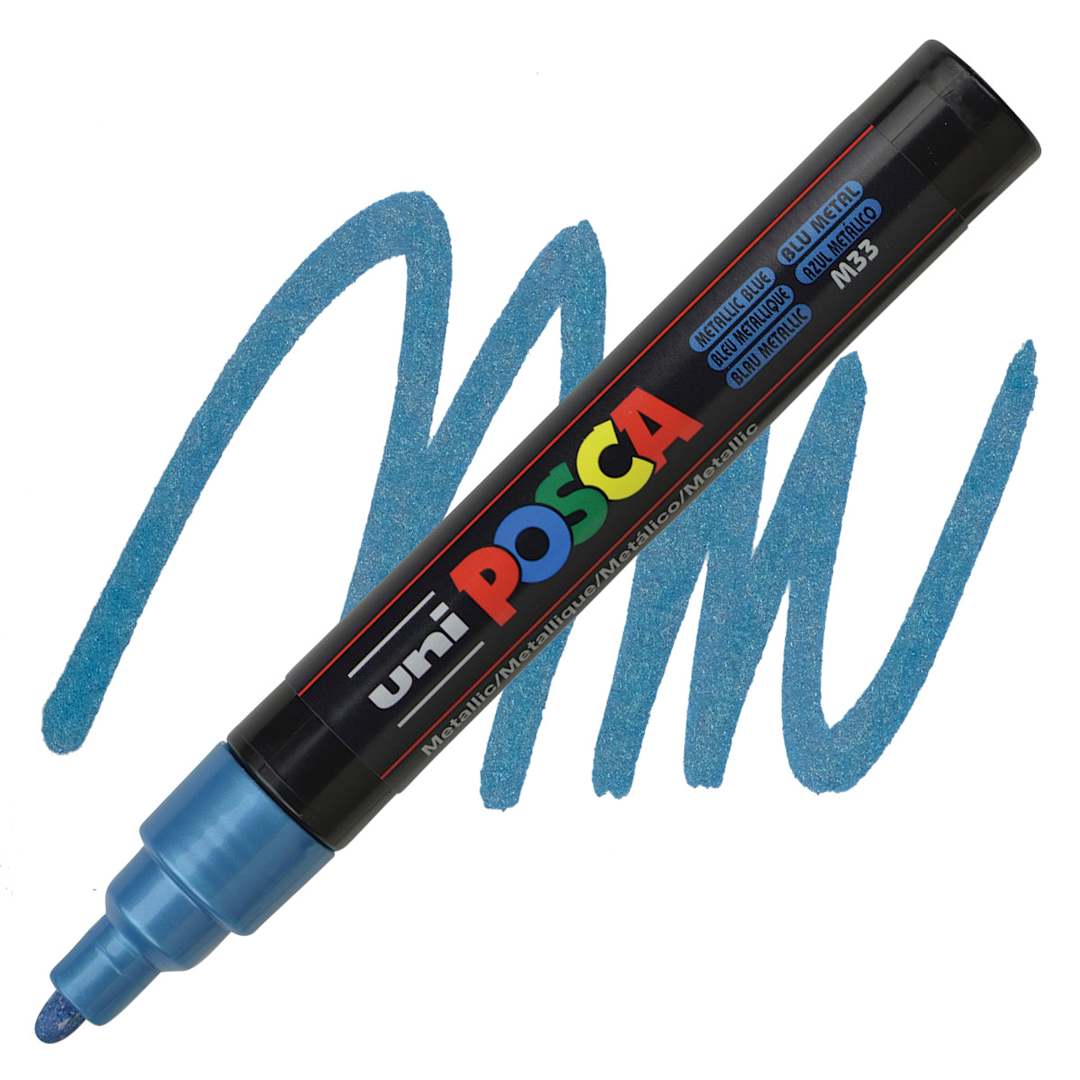 Open in modal - Posca Paint Marker - Metallic Blue, Bullet Tip, 2.5 mm - marker and swatch