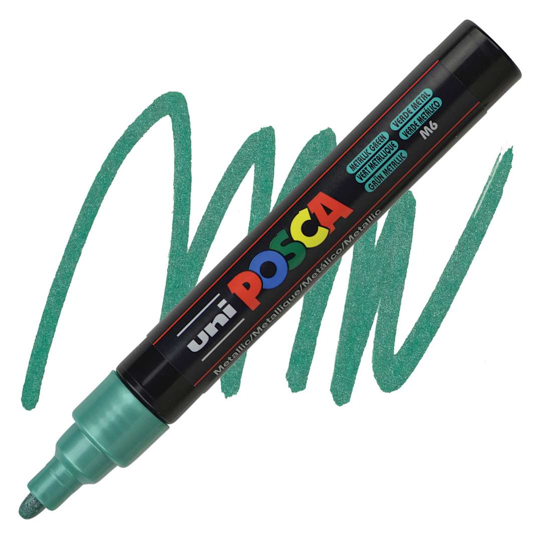 Open in modal - Posca Paint Marker - Metallic Green, Bullet Tip, 2.5 mm - marker and swatch
