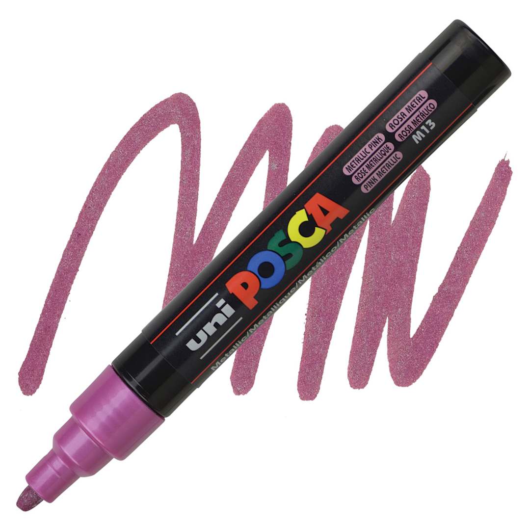 Open in modal - Posca Paint Marker - Metallic Pink, Bullet Tip, 2.5mm - marker and swatch