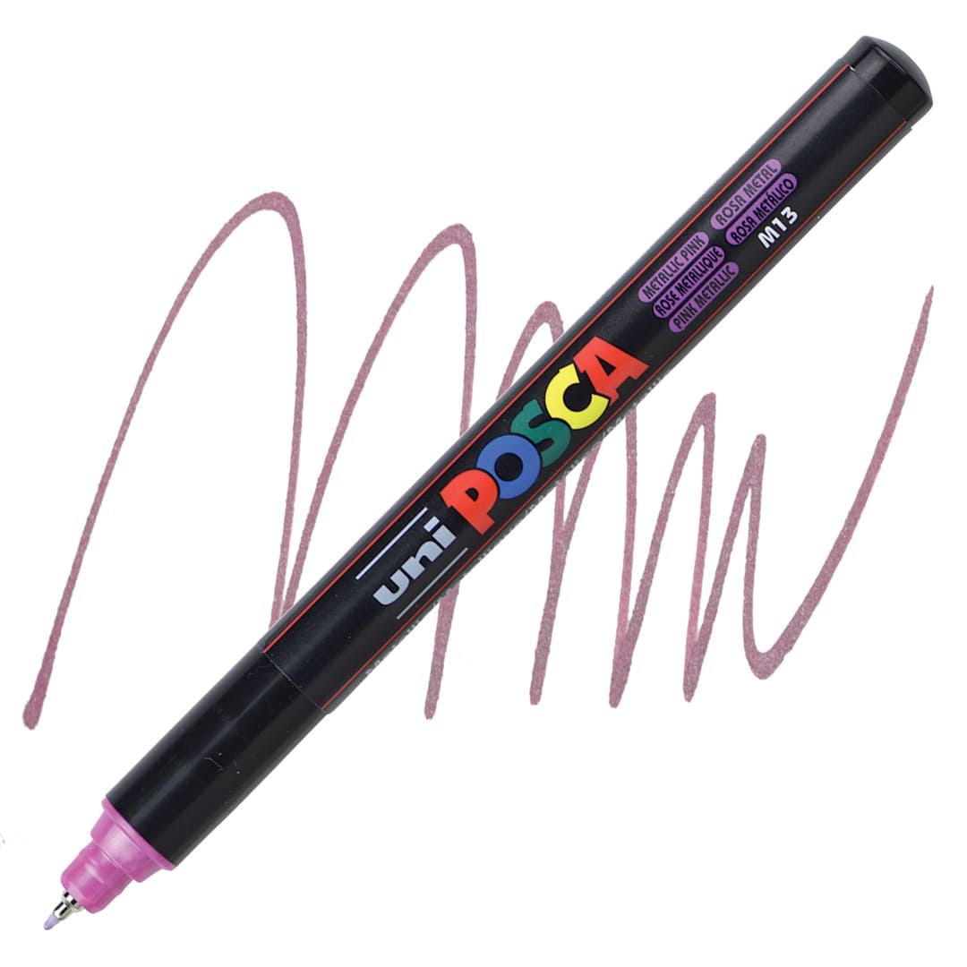 Open in modal - Posca Paint Marker - Metallic Pink, X-Fine Tip, 0.7 mm - marker and swatch