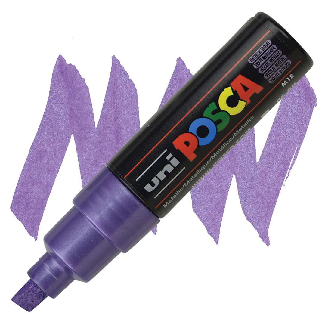 Open in modal - Posca Paint Marker - Metallic Violet, Broad Chisel Tip - 8 mm marker and swatch