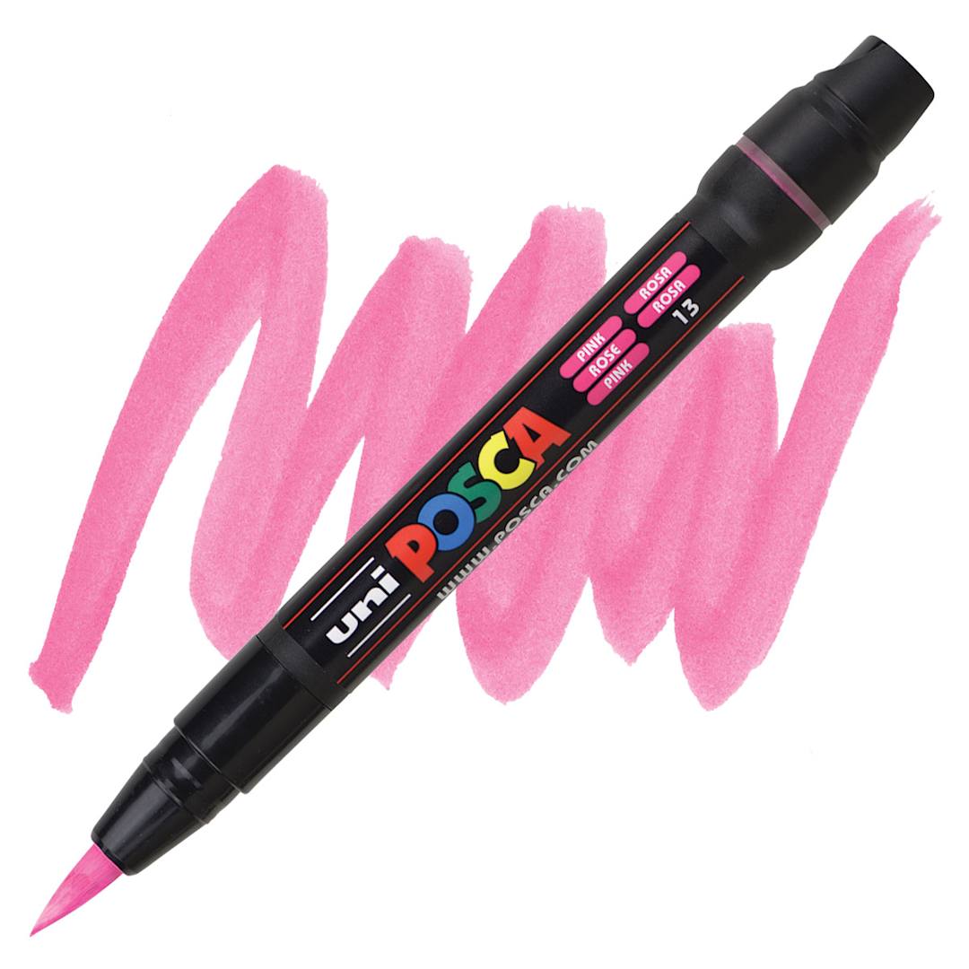Open in modal - Posca Paint Marker - Pink, Brush Tip - marker and swatch