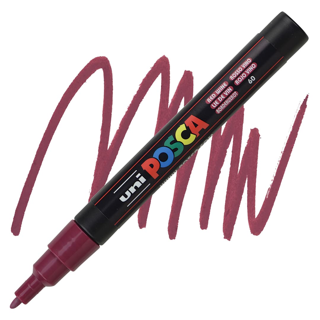 Open in modal - Posca Paint Marker - Red Wine Fine, Bullet 0.9 mm - 1.3 mm - marker and swatch