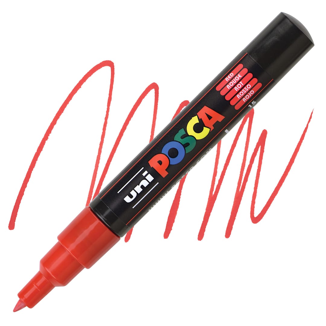 Open in modal - Posca Paint Marker - Red, X-Fine, Bullet Tip, 0.7 mm - marker and swatch