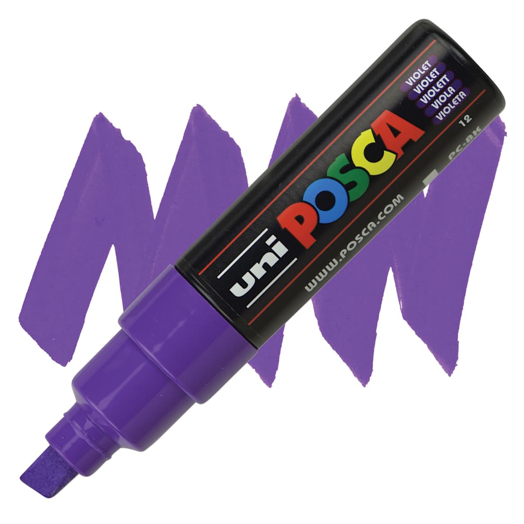 Open in modal - Uni Posca Paint Marker - Violet, Broad Chisel Tip, 8 mm marker and swatch