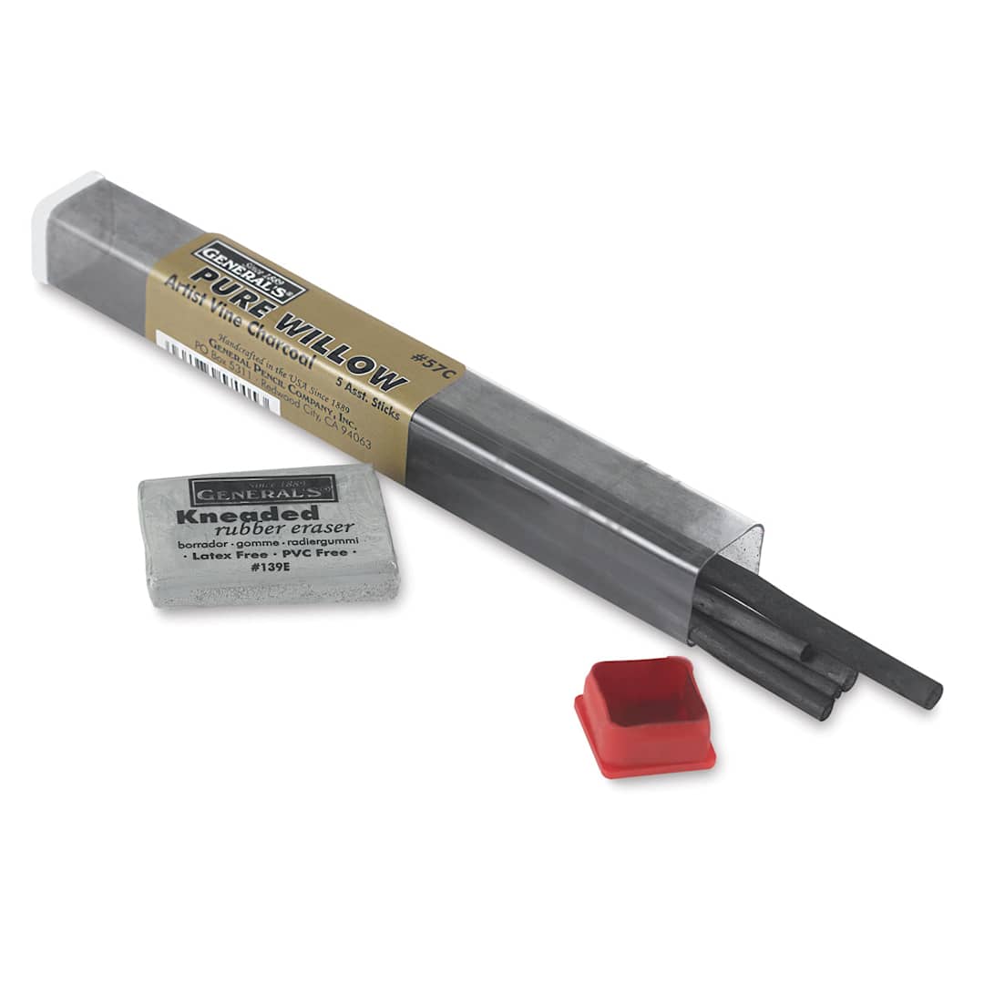 Open in modal - General’s Willow Charcoal Sketching Set - Charcoal in open package with Eraser
