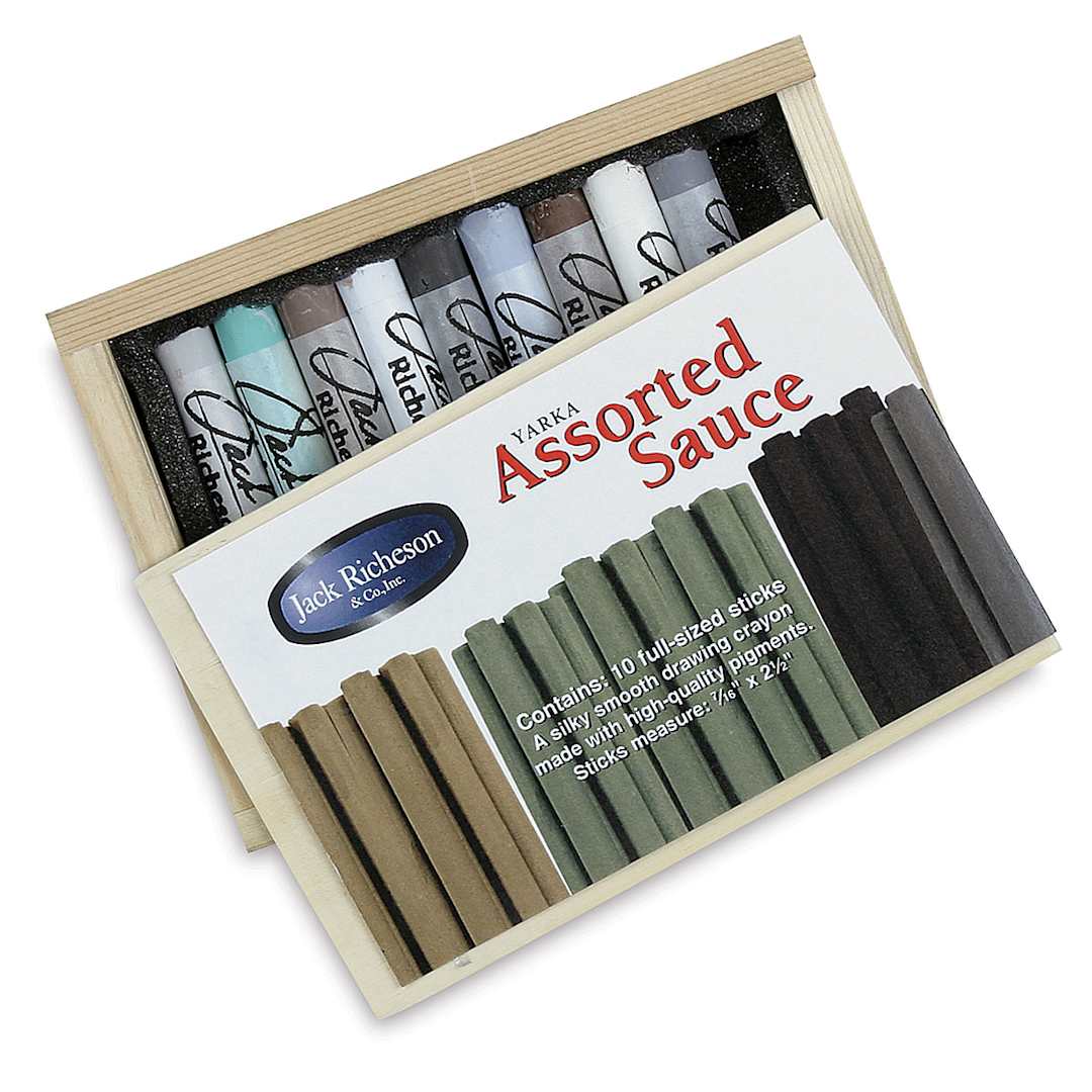 Open in modal - Yarka Assorted Sauce Classic Drawing Crayons - Package shown slightly opened
