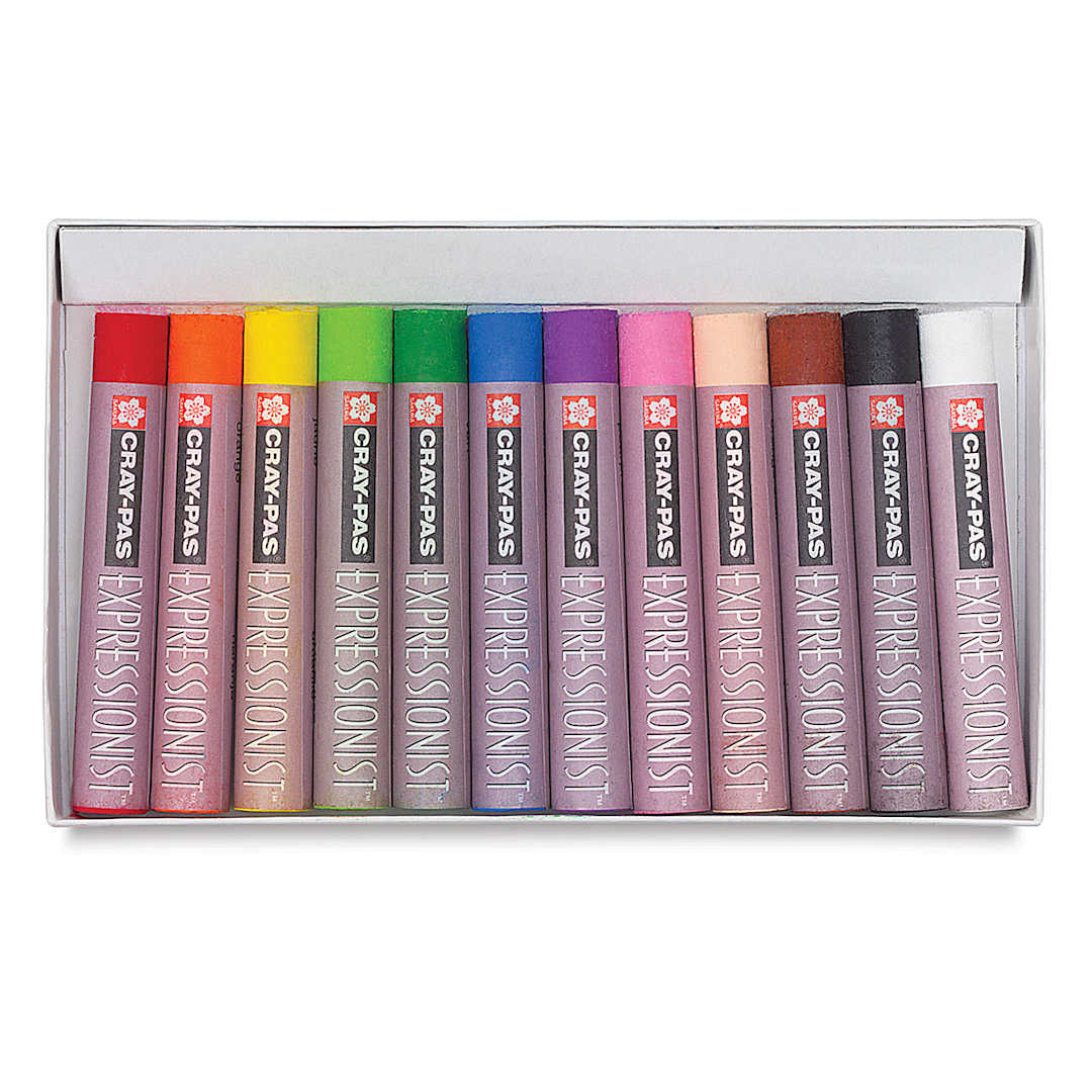 Open in modal - Sakura Cray-Pas Expressionist Oil Pastels - Set of 12. Inner tray of pastels.