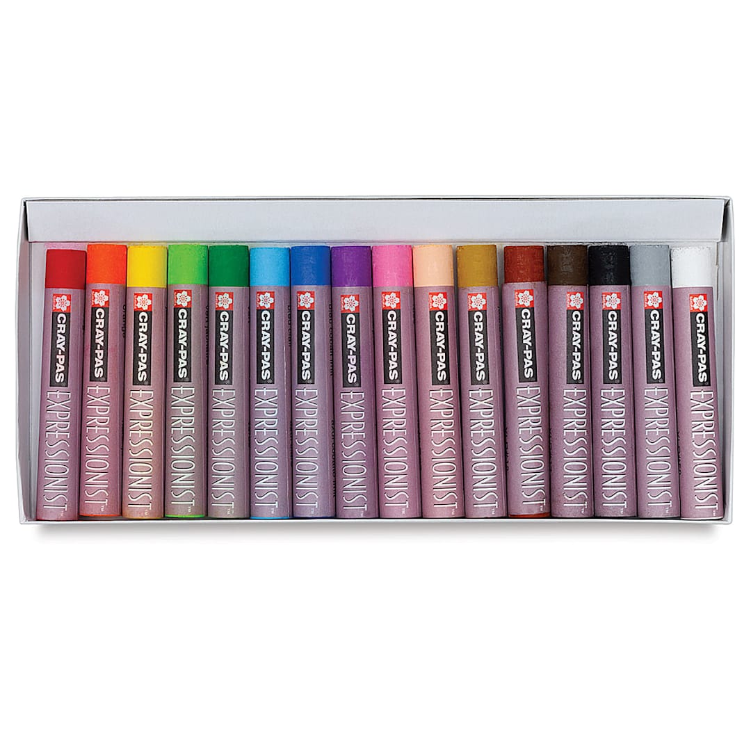 Open in modal - Sakura Cray-Pas Oil Pastels - Set of 16. Inner tray of pastels.