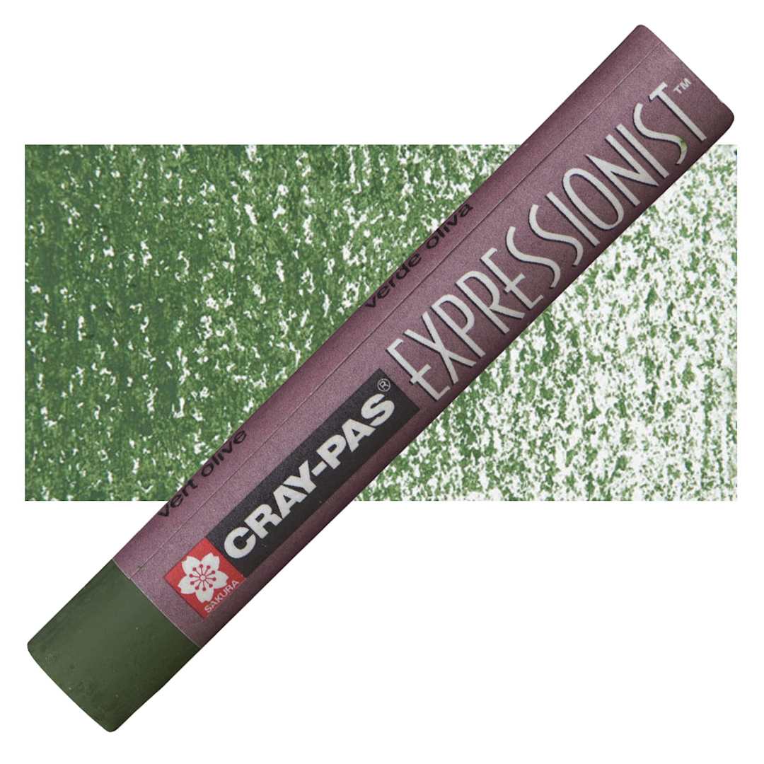 Open in modal - Sakura Cray-Pas Expressionist Oil Pastel - Olive Green oil pastel and swatch