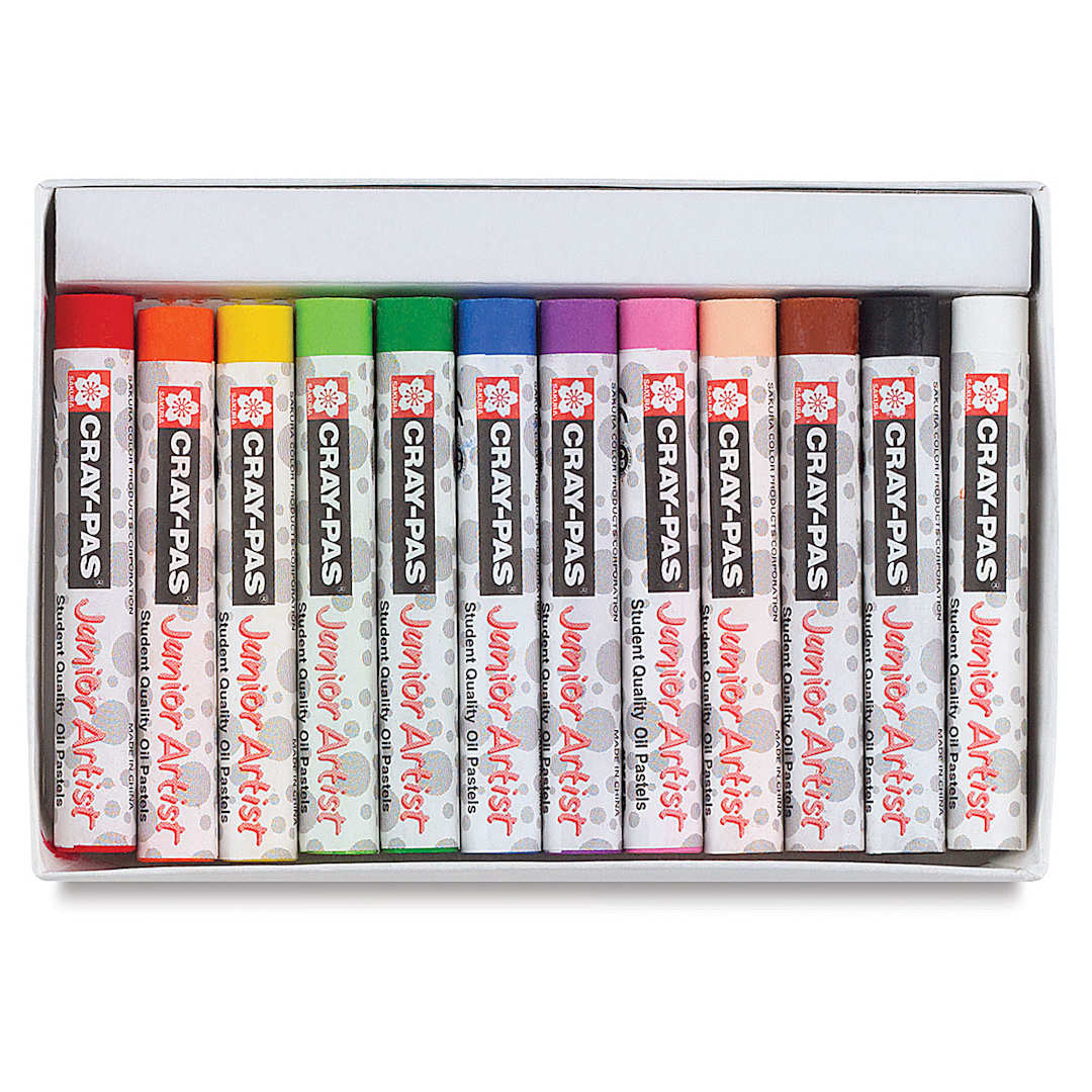 Open in modal - Sakura Cray-Pas Junior Artist Oil Pastel Set of 12 Assorted Colors. Inside package