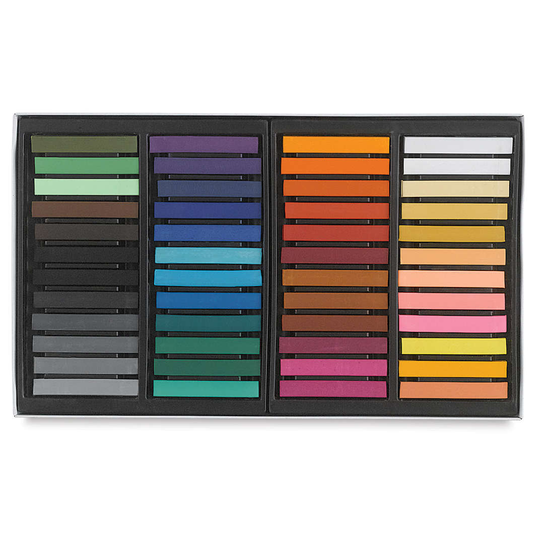 Open in modal - Blick Studio Pastels - Set of 48 Assorted Colors. Open tray of pastels in 4 rows.
