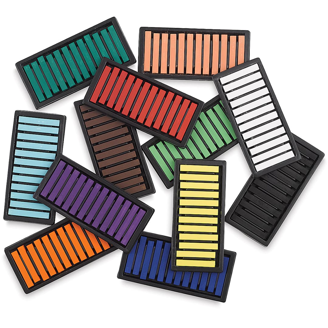Open in modal - Blick Studio Pastels - Class Pack, Assorted Colors, Set of 144. 12 open trays of pastels.