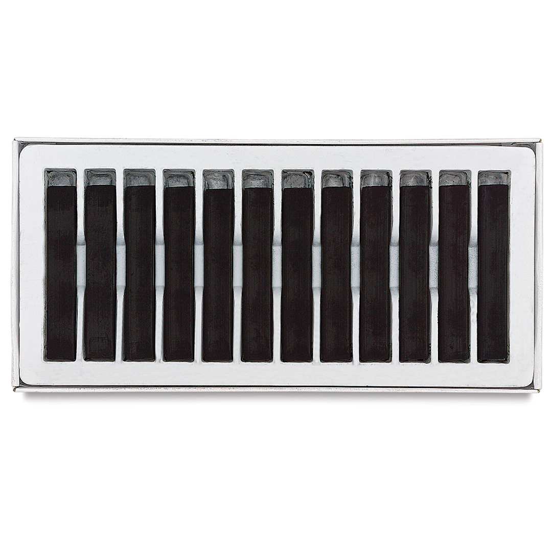 Open in modal - Blick Studio Square Soft Pastels - Carbon Black, Set of 12 pastels shown inside packaging