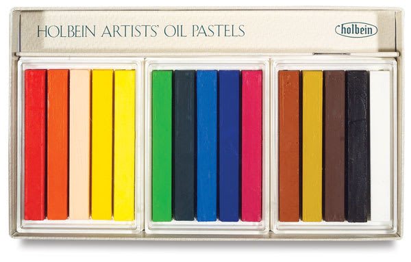 Open in modal - Holbein Artists' Oil Pastel Sets - Components of 15 pc set shown in tray
