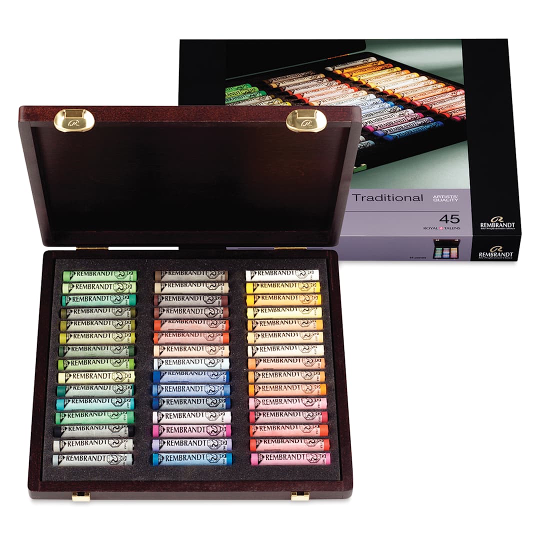 Open in modal - Rembrandt Soft Pastel Set - Landscape, Wood Box, Set of 45, open packaging