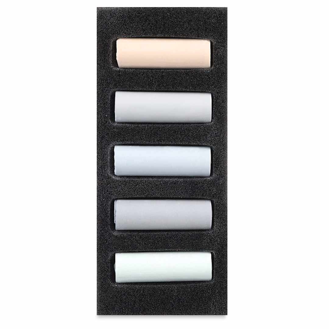 Open in modal - Rembrandt Soft Pastels Set of 5, Light Greys, Half-Sticks. In package.