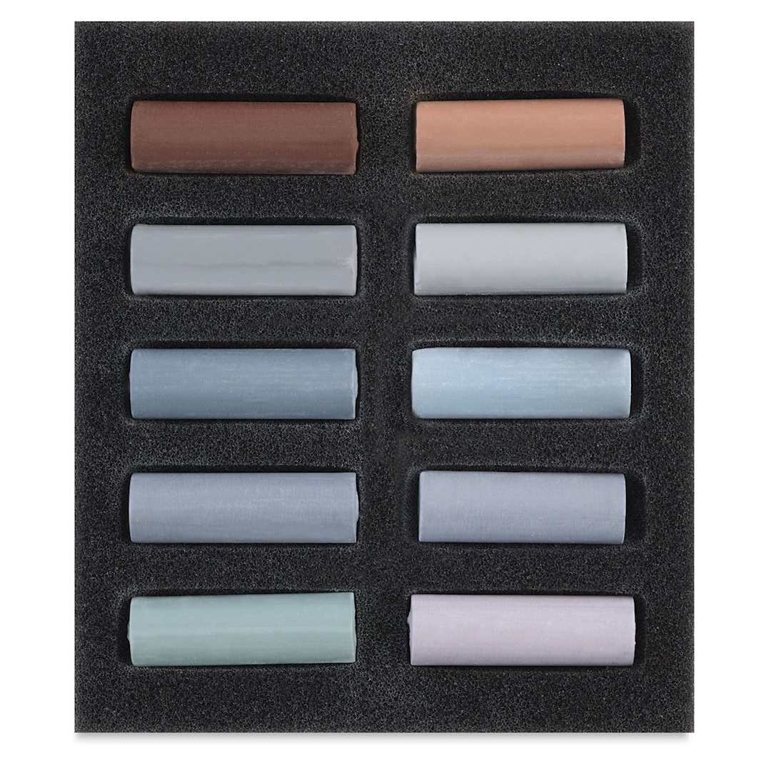 Open in modal - Rembrandt Soft Pastels Set of 10, Grey Tones, Half-Sticks. In package.