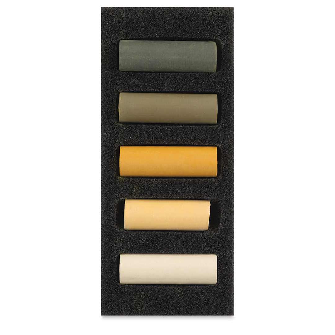 Open in modal - Rembrandt Soft Pastels Set of 5, Yellow Ochres, Half-Sticks. In package.