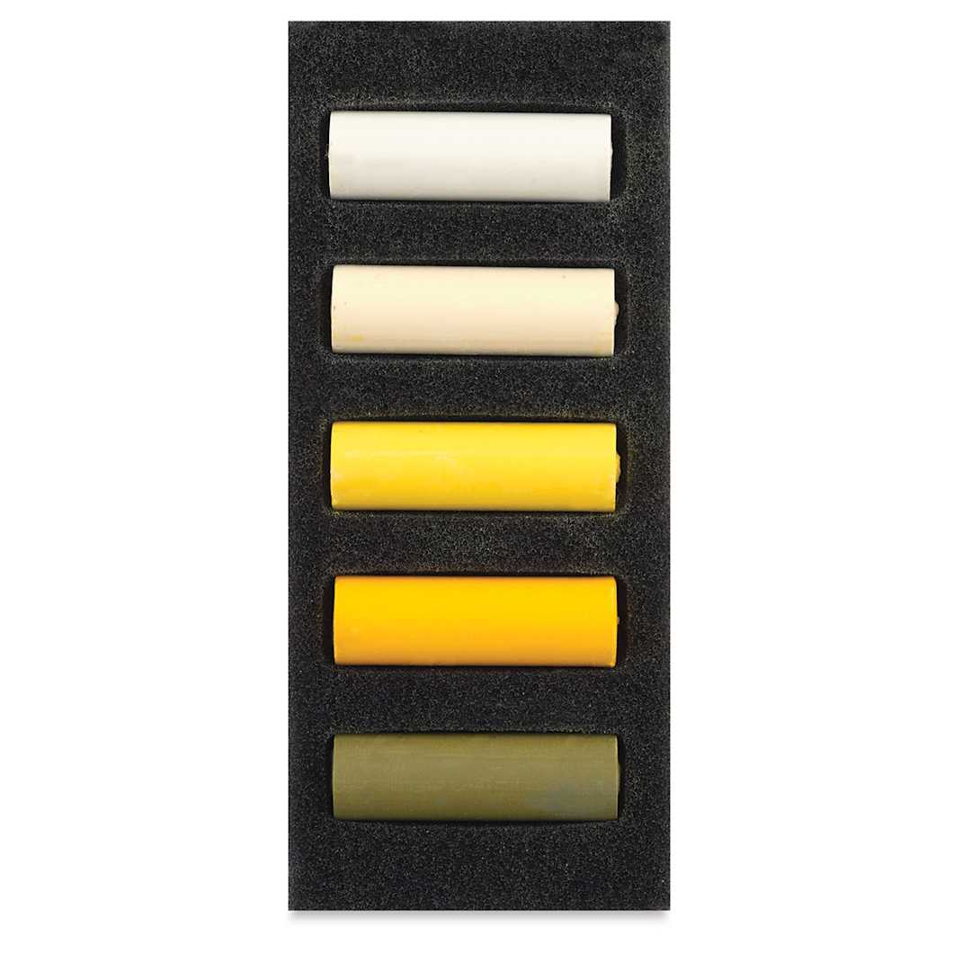 Open in modal - Rembrandt Soft Pastels Set of 5, Warm Yellows, Half-Sticks. In package.