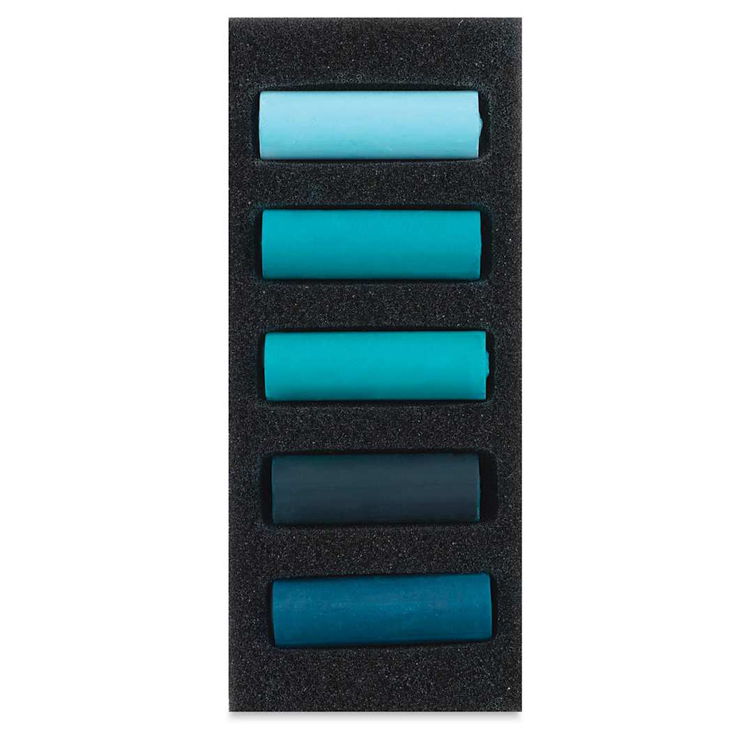 Open in modal - Rembrandt Soft Pastels Set of 5, Cool Greens, Half-Sticks. In package.